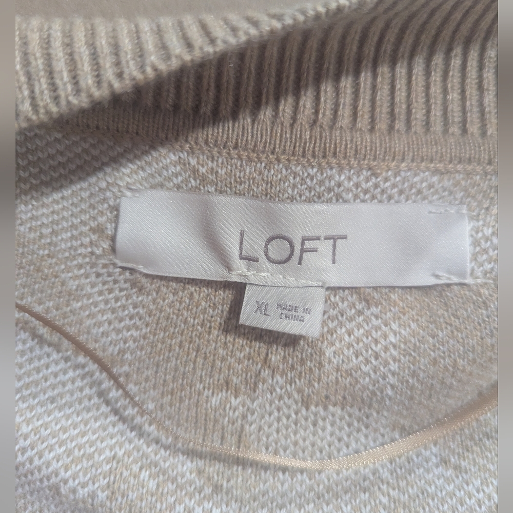 Loft Tan White Houndstooth Pattern Open Front Cardigan Size XL *NWT* - Picture 3 of 11